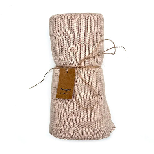 Organic Knit Baby Blanket | Beige | Cloverleaf Eyelet