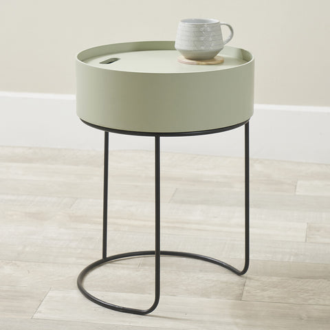 Hugo Sage Green Wood and Black Metal Storage Table