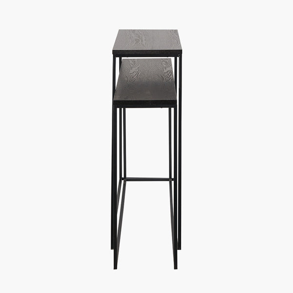 Mashiko Black Ash Veneer and Black Metal S/2  Console Tables