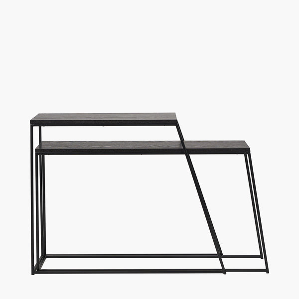 Mashiko Black Ash Veneer and Black Metal S/2  Console Tables