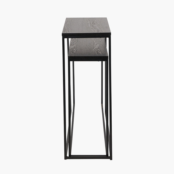 Mashiko Black Ash Veneer and Black Metal S/2  Console Tables