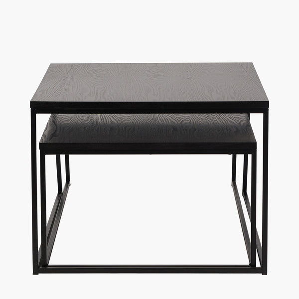 Mashiko Black Ash Veneer and Black Metal S/2 Coffee Tables