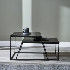 Mashiko Black Ash Veneer and Black Metal S/2 Coffee Tables