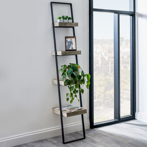 Jersey Concrete Effect Wood and Black Iron 4 Shelf Unit