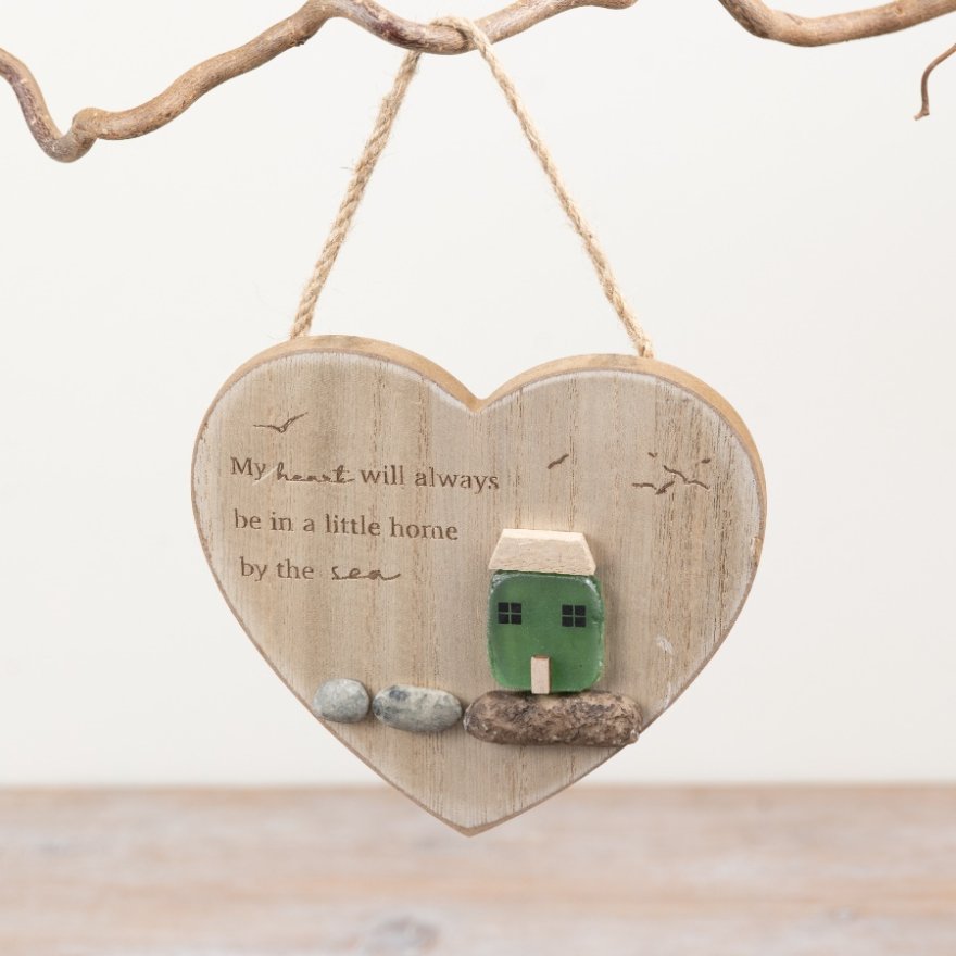 Home By The Sea Wooden Heart Shaped Hanger | 14cm