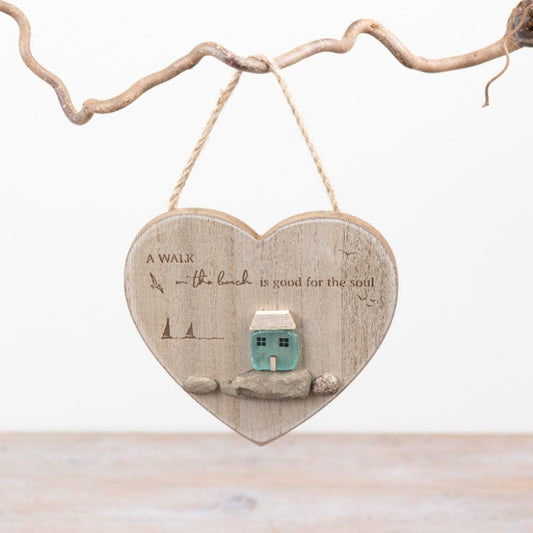 A Walk On The Beach Heart Shaped Wooden Hanger | 14cm