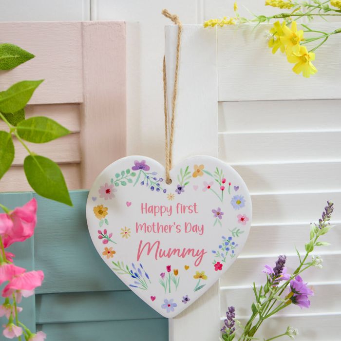 Floral First Mothers Day Ceramic Heart Hanger