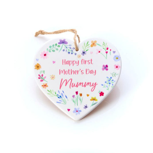 Floral First Mothers Day Ceramic Heart Hanger