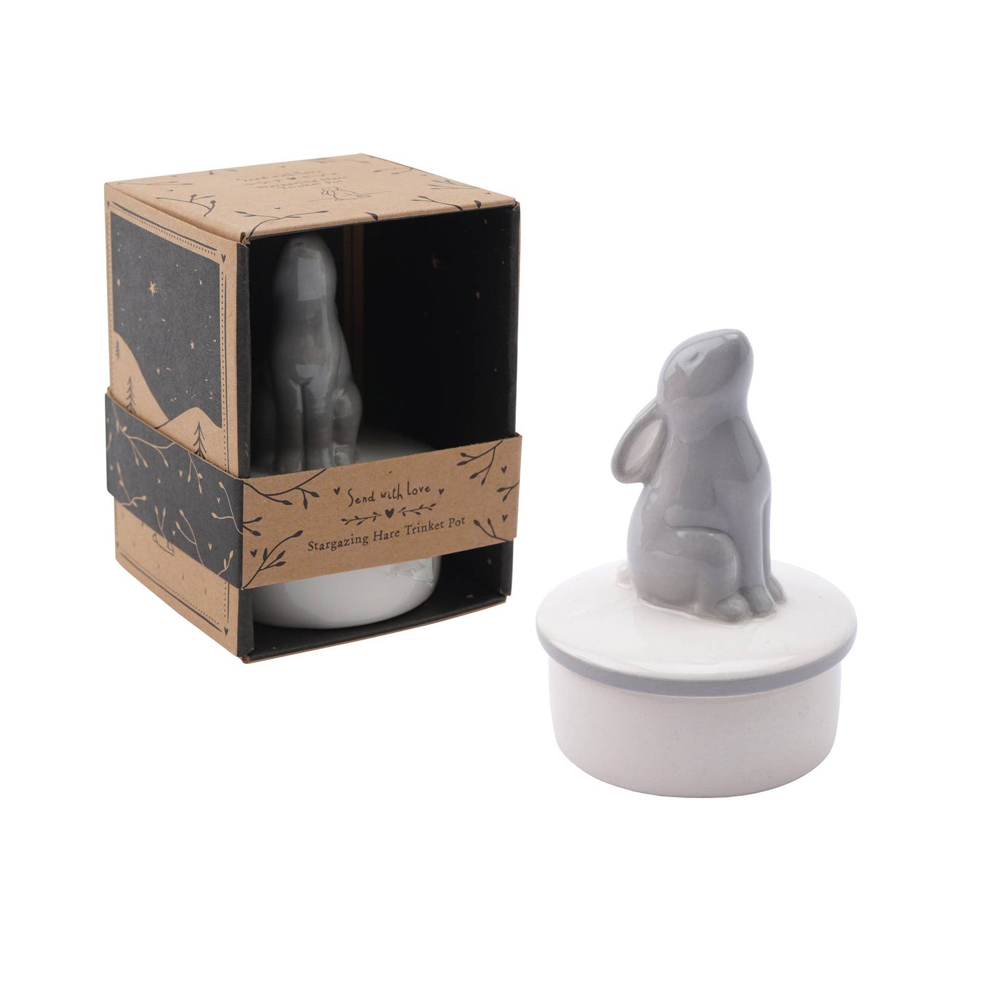 Ceramic Stargazing Hare Trinket Pot