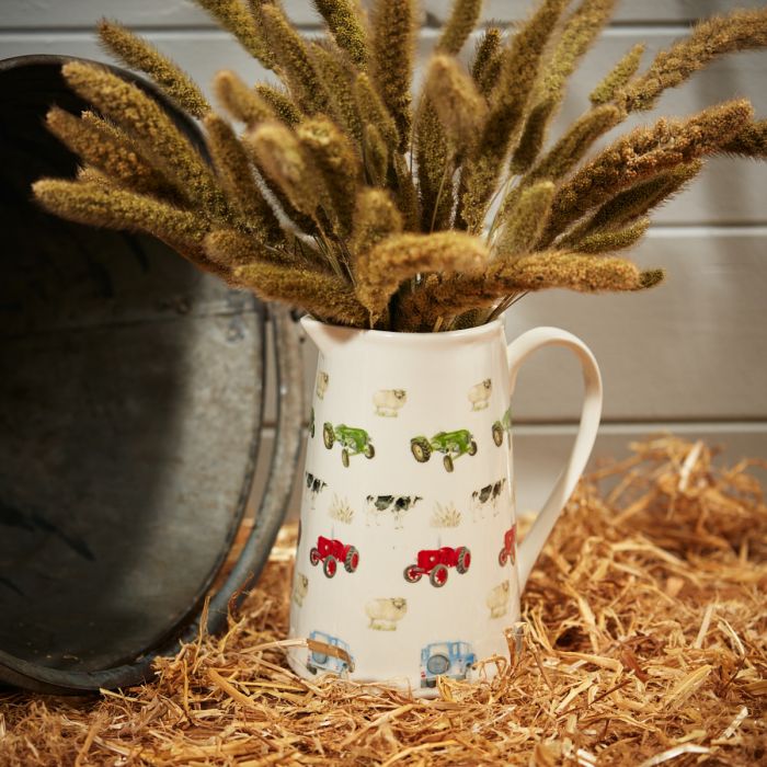 Farm Jug White With Tractors & Animals