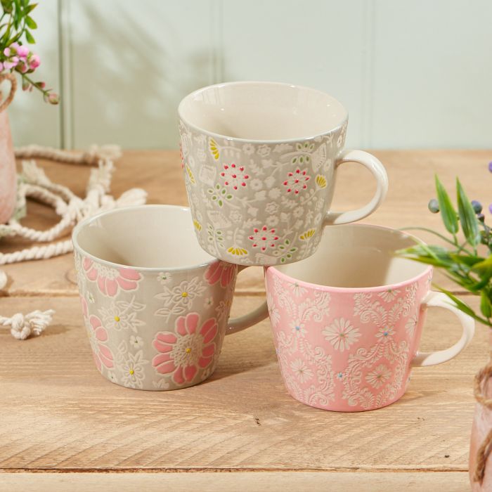 Pastel Ditsy Floral Mug Debossed Stoneware Mug