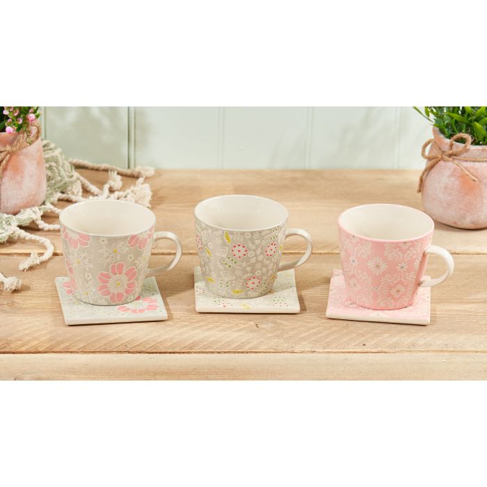 Pastel Ditsy Floral Mug Debossed Stoneware Mug