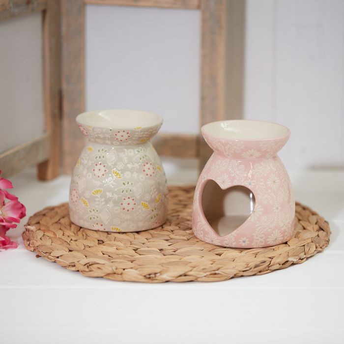 Pastel Ditsy Floral Oil Burner Debossed Stoneware