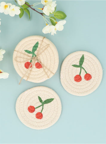 Cherries Fabric Coaster | Pack 4