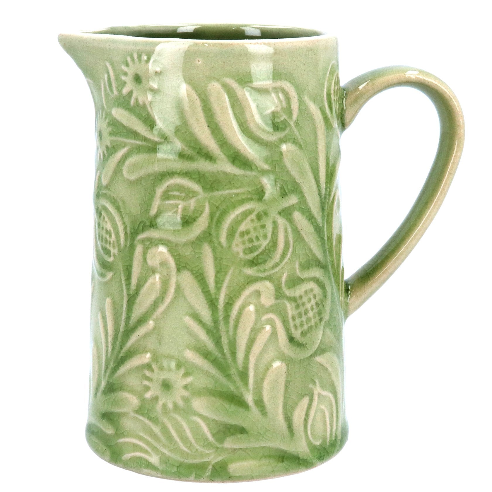 Country Flowers Green Stoneware Jug|Sml