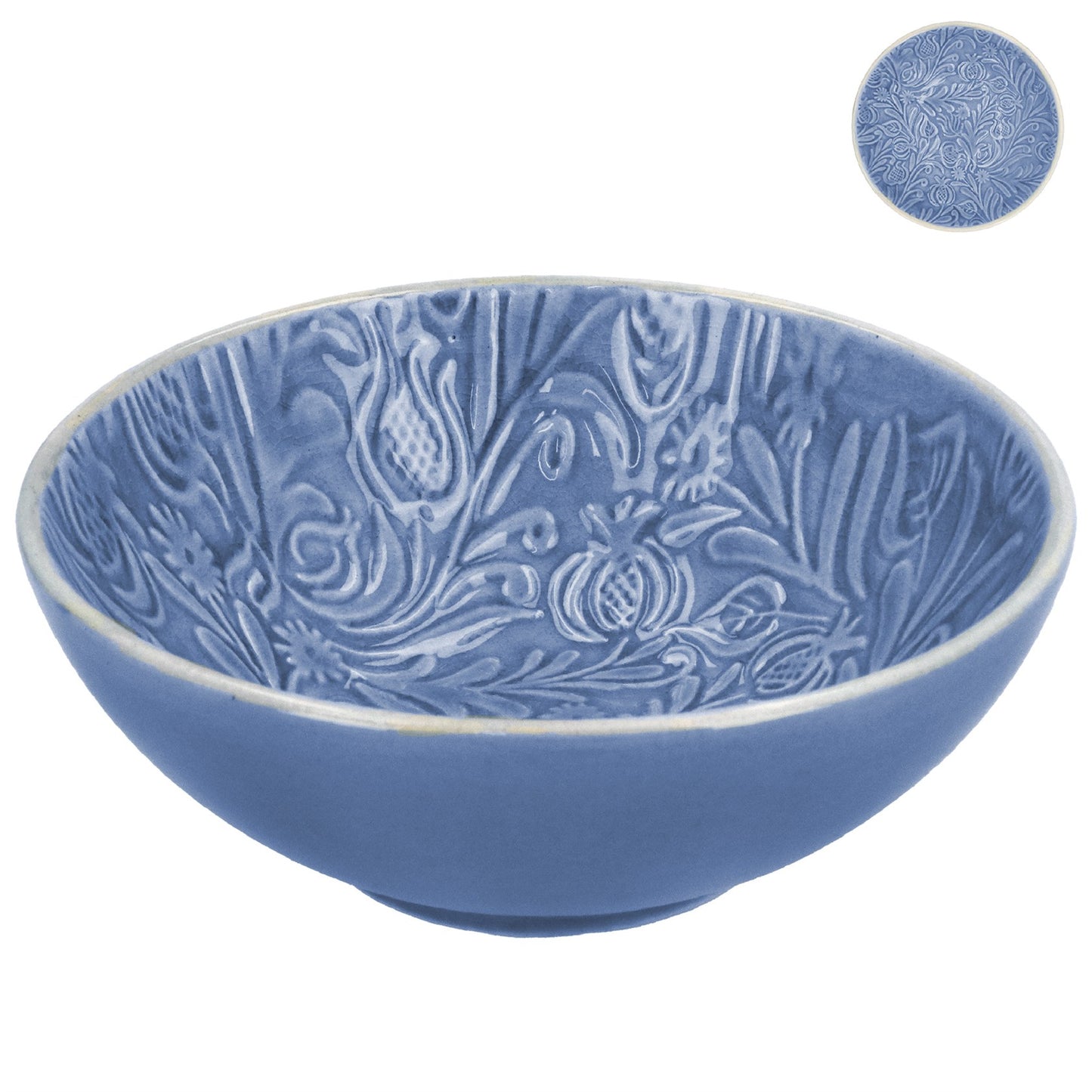Country Flowers Blue Stoneware Bowl|Sml