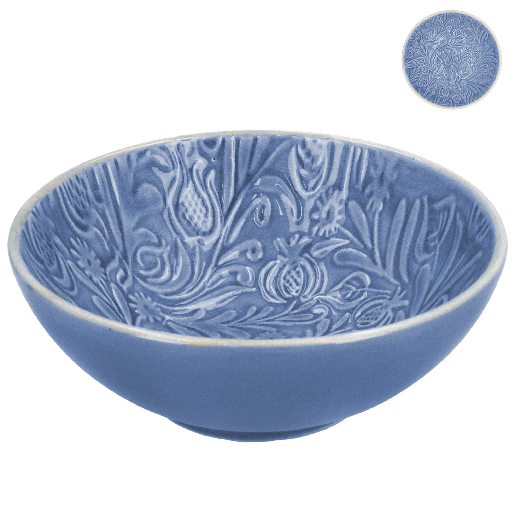 Country Flowers Blue Stoneware Bowl|Sml