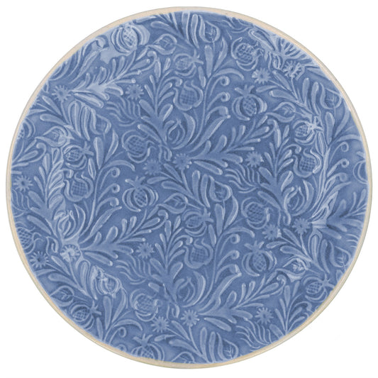 Country Flowers Blue Stoneware Plate