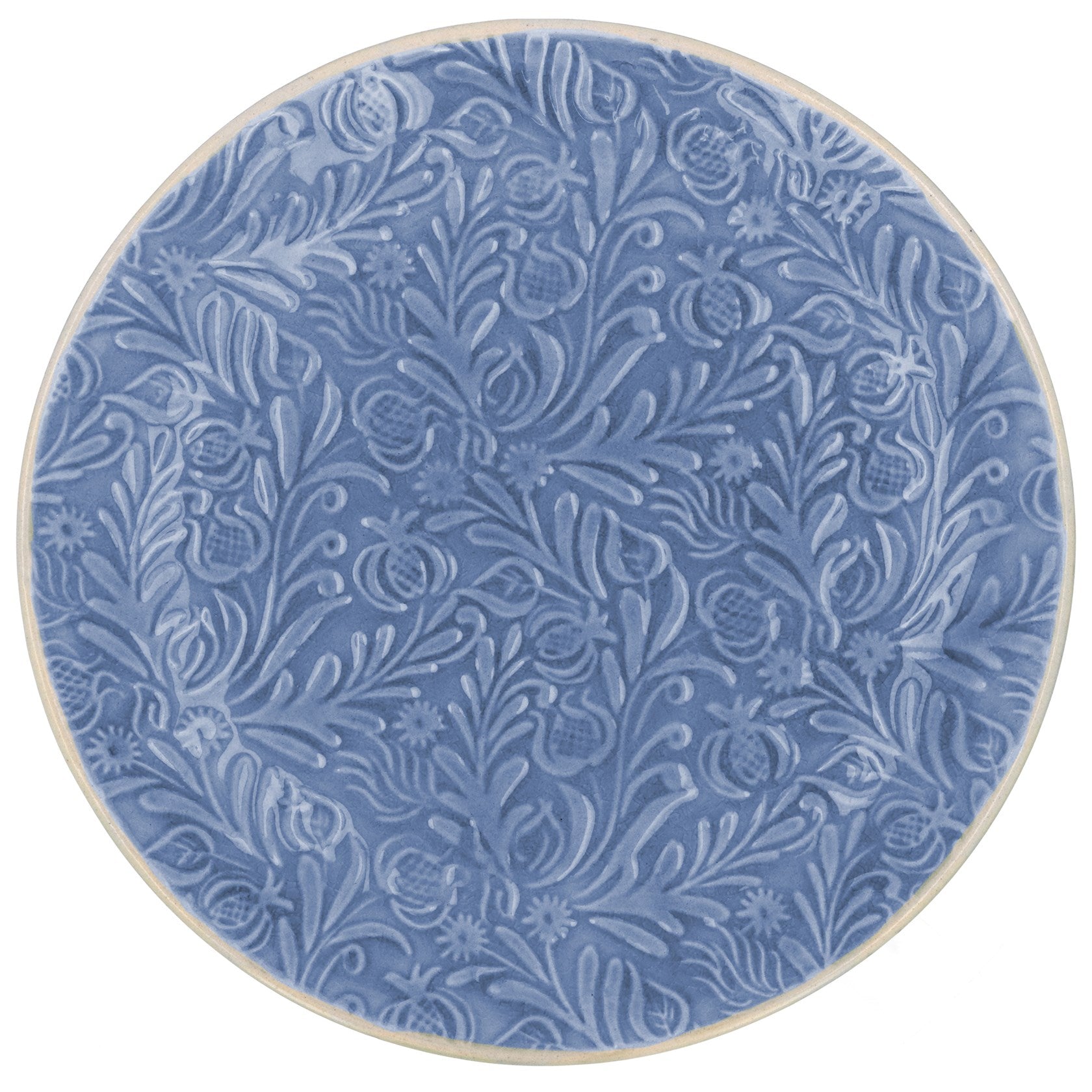 Country Flowers Blue Stoneware Plate
