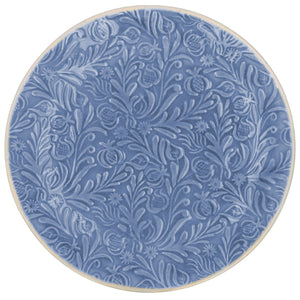 Country Flowers Blue Stoneware Plate