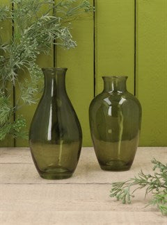 Green Glass Tapered Bud Vase