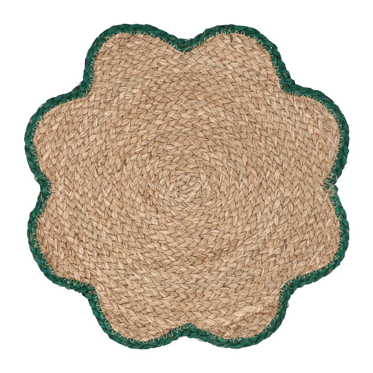 Placemat - Natural Green Trim Flower Shape
