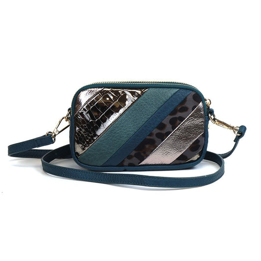 TEAL/METALLIC STRIPE SMALL CROSS BODY BAG