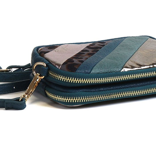 TEAL/METALLIC STRIPE SMALL CROSS BODY BAG