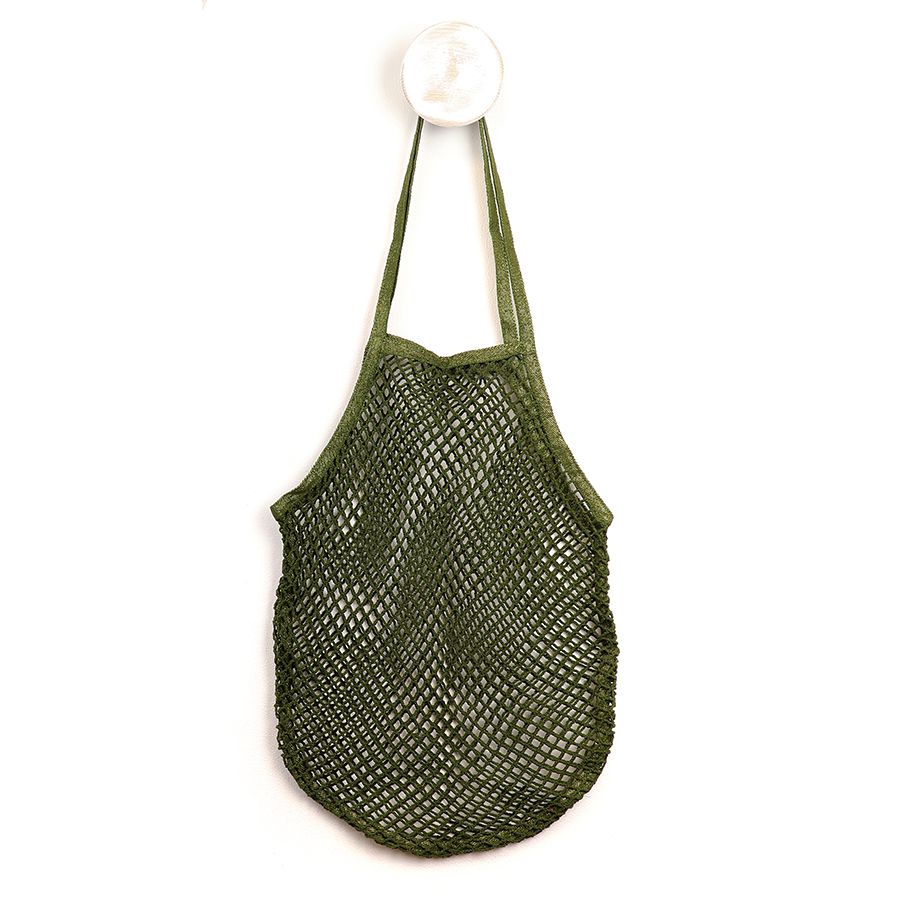 KHAKI AND GOLD LUREX 100% COTTON NET SHOPPER BAG