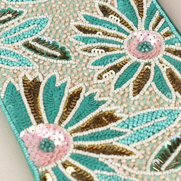 Turquoise Beaded Floral Holiday Purse