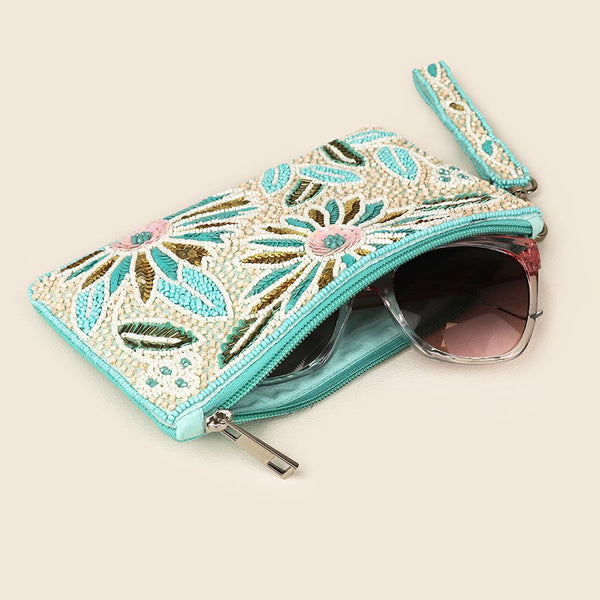 Turquoise Beaded Floral Holiday Purse