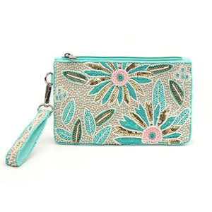 Turquoise Beaded Floral Holiday Purse