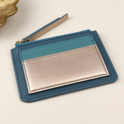 Teal Metallic Mix Faux Leather Card Holder