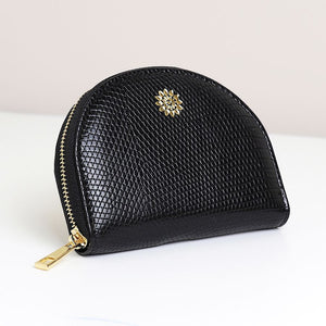 BLACK TEXTURED FAUX LEATHER HALF MOON COIN PURSE