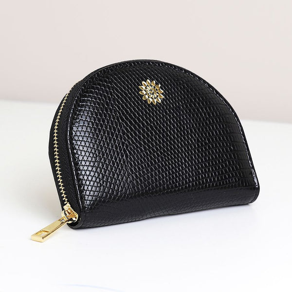 BLACK TEXTURED FAUX LEATHER HALF MOON COIN PURSE