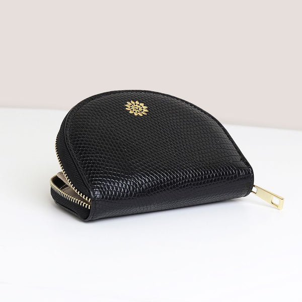 BLACK TEXTURED FAUX LEATHER HALF MOON COIN PURSE