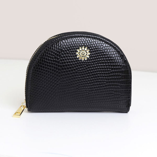 BLACK TEXTURED FAUX LEATHER HALF MOON COIN PURSE