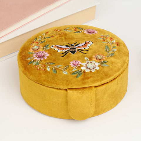 Mustard Velvet Floral Bee Jewellery Box