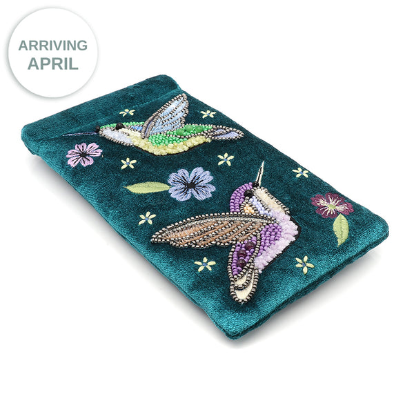 Teal Velvet Glasses Case Hummingbird