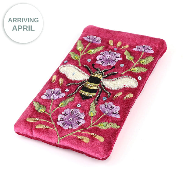 Bright Pink Velvet Glasses Case With Bee