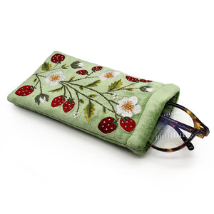 Green Velvet Glasses Case With Strawberry