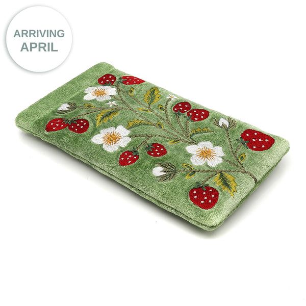 Green Velvet Glasses Case With Strawberry