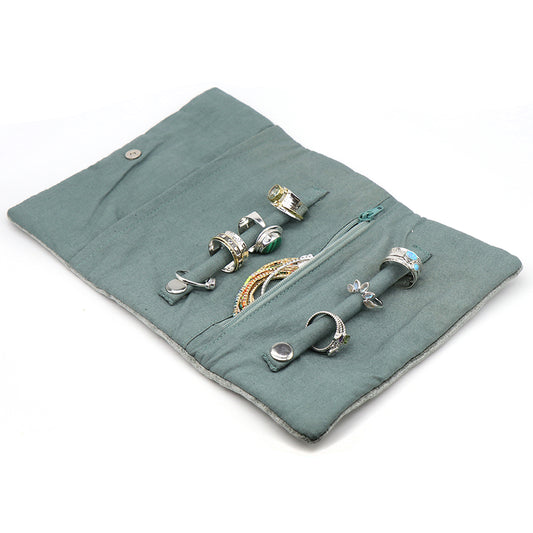 Seafoam Velvet Round Jewellery Roll With Highland Cow In Flower crown