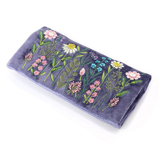 Lilac Blue Velvet Flower Meadow Embroidered Jewellery Roll