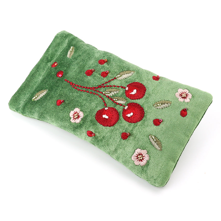 Green Velvet Cherries Glasses Case