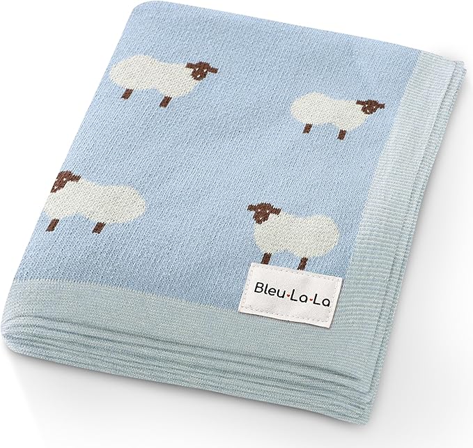 Luxury Cotton Baby Blanket Sheep Blue