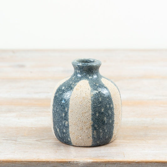 Blue & White Striped Coastal Vase