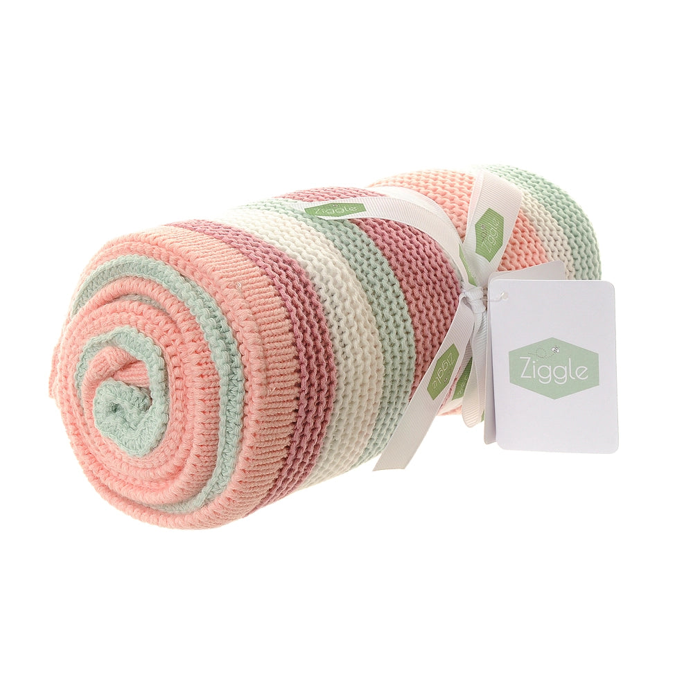Pink/White/Green Stripe Knitted Blanket
