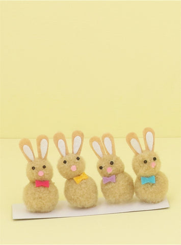 Chenille Bunnies w Bows Box/4 Fabric Dec 6cm