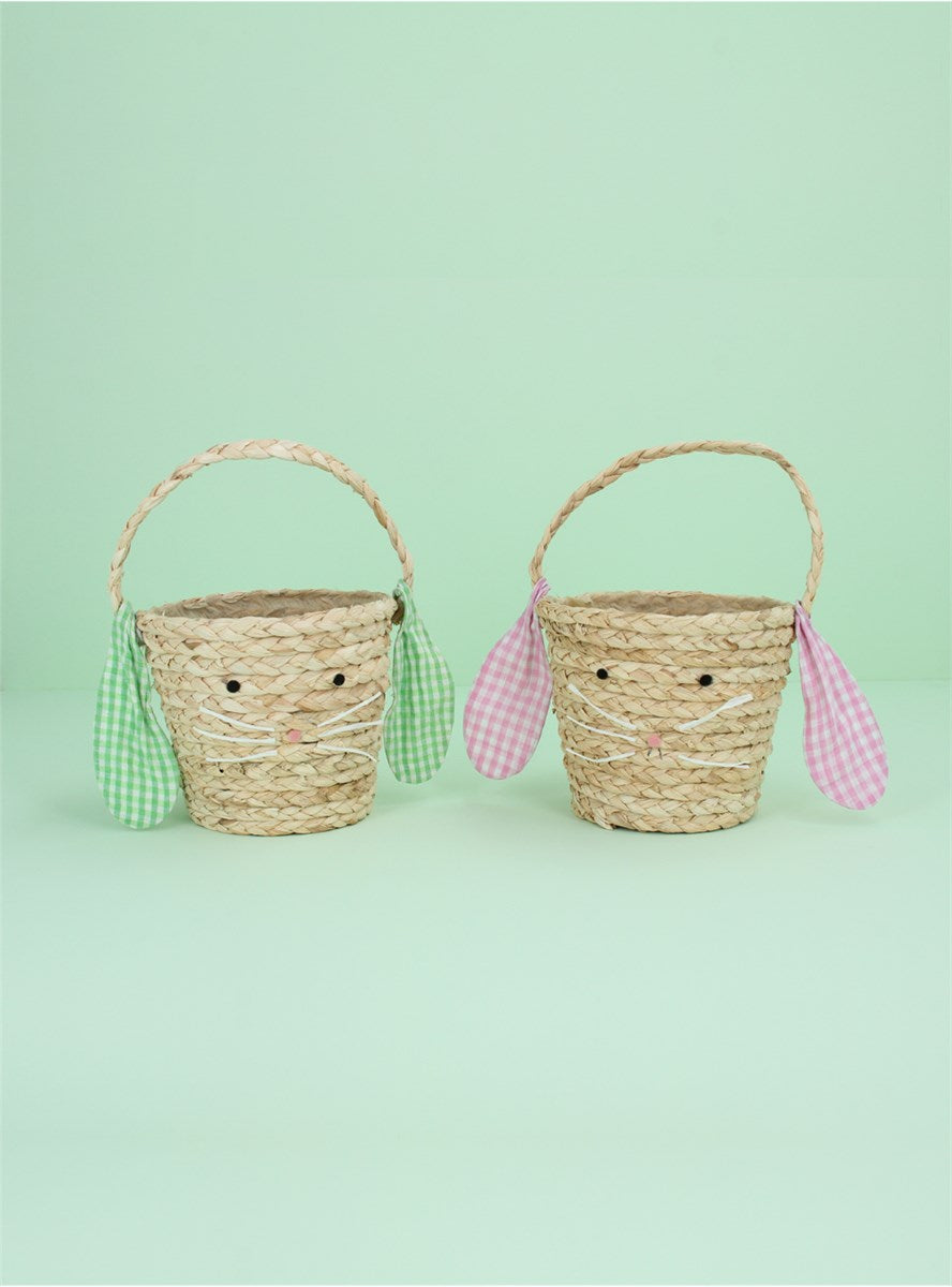 Bunnies with Gingham Ears | Set of 2 Straw Baskets